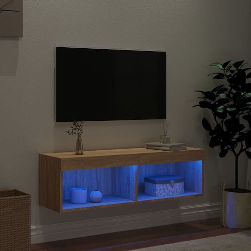 Meuble TV avec lumières LED chêne sonoma 100x30x30 cm - Photo n°3; ?>