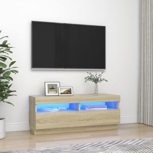 Meuble TV avec lumières LED Chêne sonoma 100x35x40 cm - Photo n°2; ?>