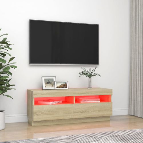 Meuble TV avec lumières LED Chêne sonoma 100x35x40 cm - Photo n°3; ?>