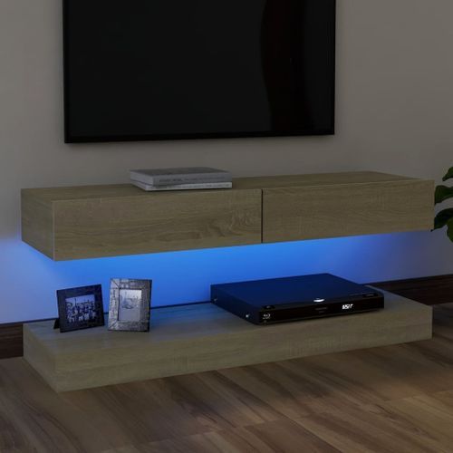 Meuble TV avec lumières LED Chêne sonoma 120x35 cm - Photo n°2; ?>