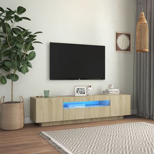 Meuble TV avec lumières LED Chêne sonoma 160x35x40 cm - Photo n°3; ?>