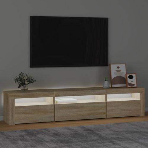 Meuble TV avec lumières LED Chêne sonoma 195x35x40 cm - Photo n°3; ?>