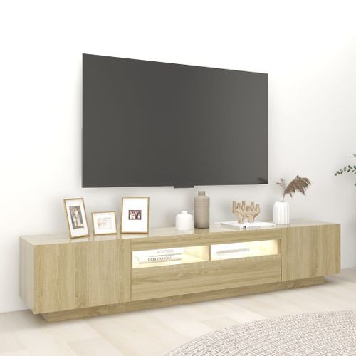 Meuble TV avec lumières LED Chêne sonoma 200x35x40 cm - Photo n°3; ?>