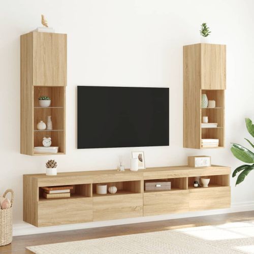 Meuble TV avec lumières LED chêne sonoma 30,5x30x102 cm - Photo n°3; ?>