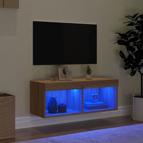 Meuble TV avec lumières LED chêne sonoma 80x30x30 cm - Photo n°3; ?>