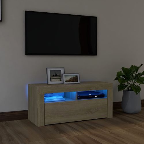 Meuble TV avec lumières LED Chêne sonoma 90x35x40 cm 2 - Photo n°2; ?>