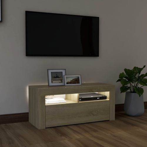 Meuble TV avec lumières LED Chêne sonoma 90x35x40 cm 2 - Photo n°3; ?>