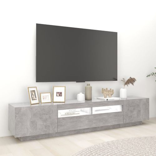 Meuble TV avec lumières LED Gris béton 200x35x40 cm - Photo n°3; ?>