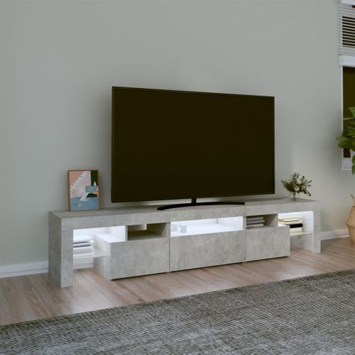 Meuble TV avec lumières LED Gris béton 200x36,5x40 cm - Photo n°3; ?>