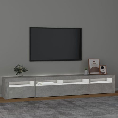 Meuble TV avec lumières LED Gris béton 240x35x40 cm - Photo n°3; ?>