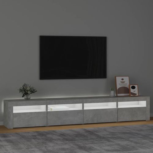 Meuble TV avec lumières LED Gris béton 240x35x40 cm - Photo n°3; ?>