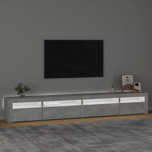 Meuble TV avec lumières LED Gris béton 270x35x40 cm - Photo n°3; ?>