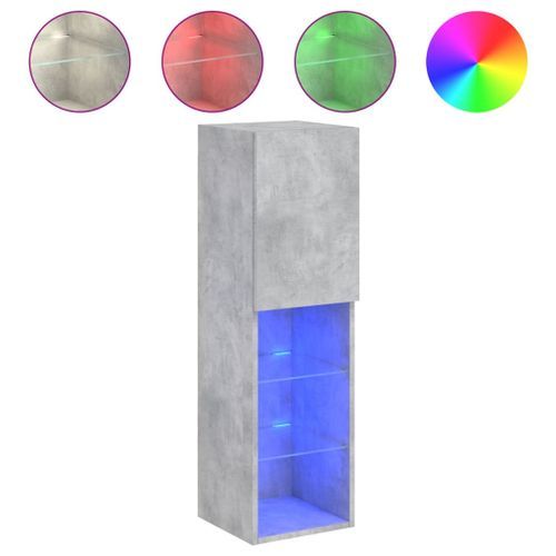 Meuble TV avec lumières LED gris béton 30,5x30x102 cm - Photo n°2; ?>