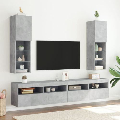 Meuble TV avec lumières LED gris béton 30,5x30x102 cm - Photo n°3; ?>