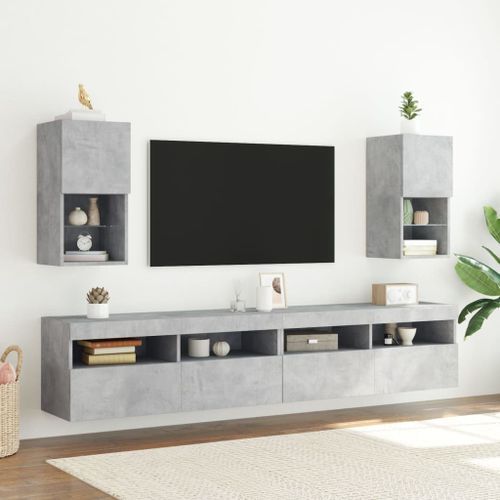 Meuble TV avec lumières LED gris béton 30,5x30x60 cm - Photo n°3; ?>