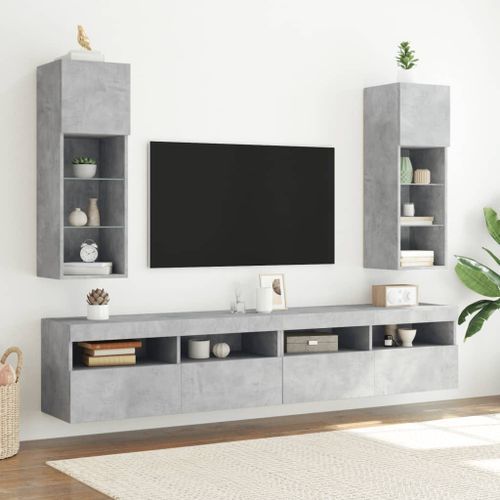 Meuble TV avec lumières LED gris béton 30,5x30x90 cm - Photo n°3; ?>