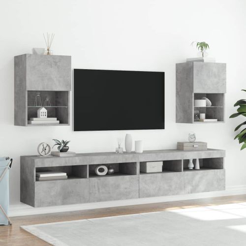 Meuble TV avec lumières LED gris béton 40,5x30x60 cm - Photo n°3; ?>