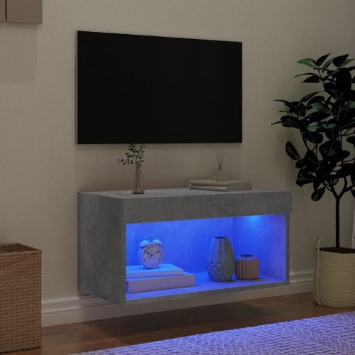 Meuble TV avec lumières LED gris béton 60x30x30 cm - Photo n°3; ?>