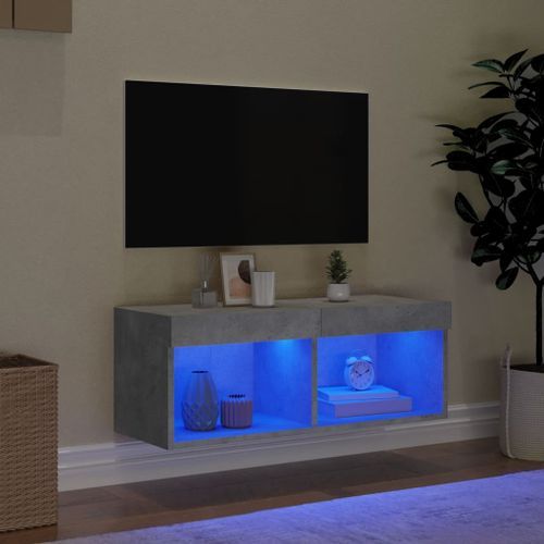 Meuble TV avec lumières LED gris béton 80x30x30 cm - Photo n°3; ?>