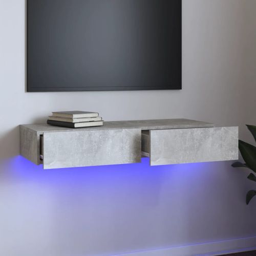 Meuble TV avec lumières LED Gris béton 90x35x15,5 cm - Photo n°2; ?>