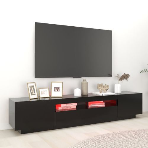 Meuble TV avec lumières LED Noir 200x35x40 cm - Photo n°3; ?>