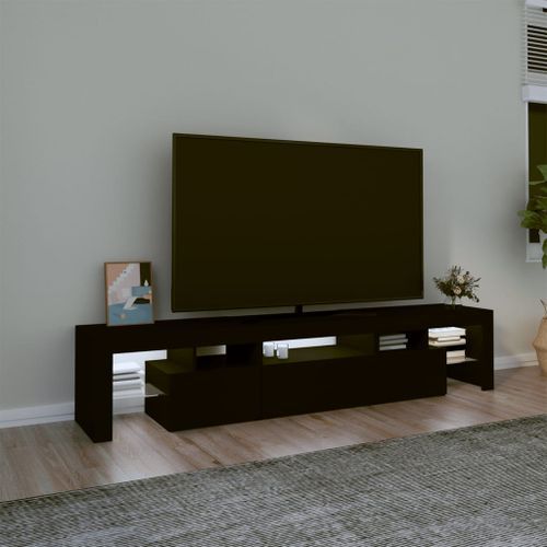 Meuble TV avec lumières LED Noir 200x36,5x40 cm - Photo n°3; ?>