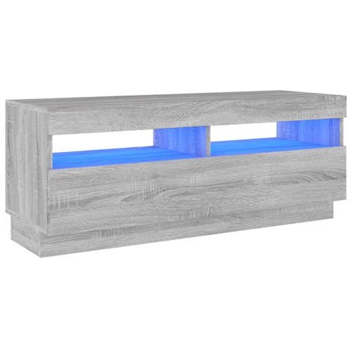 Meuble TV avec lumières LED sonoma gris 100x35x40 cm - Photo n°2; ?>