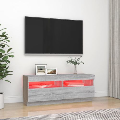 Meuble TV avec lumières LED sonoma gris 100x35x40 cm - Photo n°3; ?>