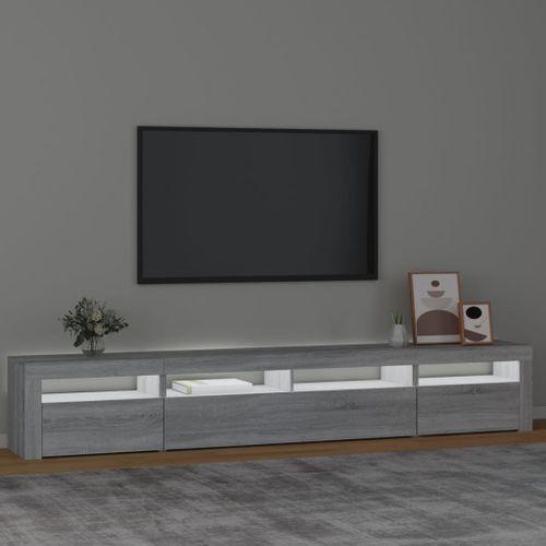 Meuble TV avec lumières LED Sonoma gris 240x35x40 cm - Photo n°3; ?>