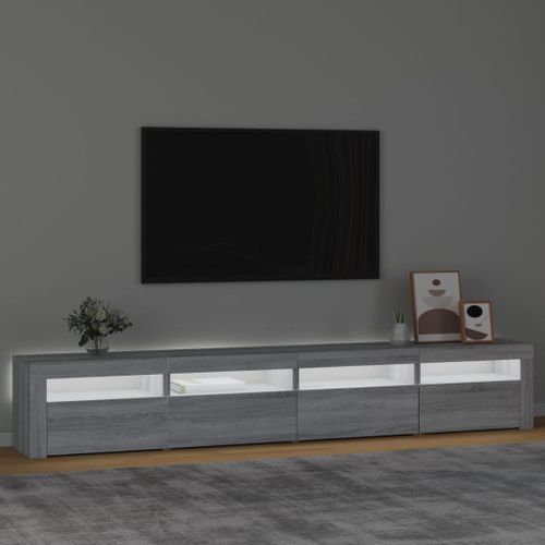 Meuble TV avec lumières LED Sonoma gris 240x35x40 cm - Photo n°3; ?>