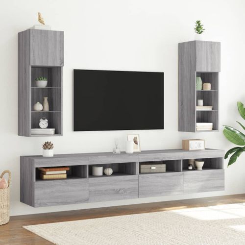 Meuble TV avec lumières LED sonoma gris 30,5x30x90 cm - Photo n°3; ?>