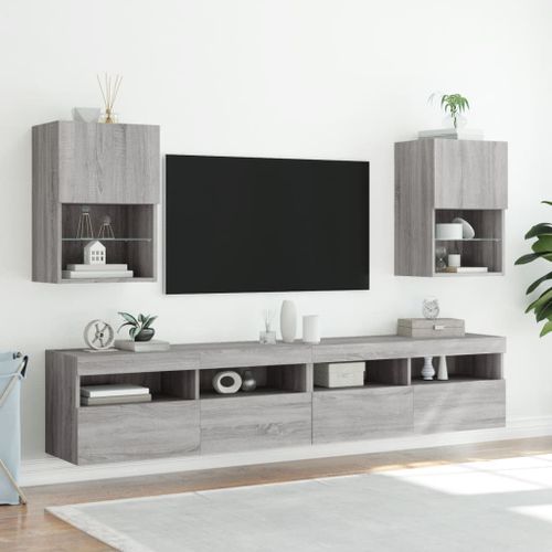 Meuble TV avec lumières LED sonoma gris 40,5x30x60 cm - Photo n°3; ?>
