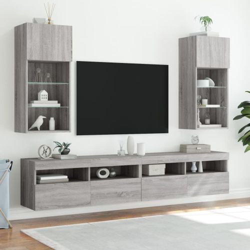 Meuble TV avec lumières LED sonoma gris 40,5x30x90 cm - Photo n°3; ?>