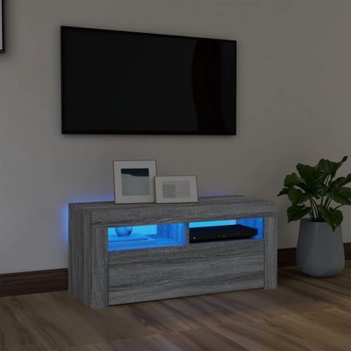 Meuble TV avec lumières LED Sonoma gris 90x35x40 cm - Photo n°2; ?>