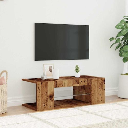 Meuble TV avec lumières LED vieux bois bois d'ingénierie - Photo n°3; ?>