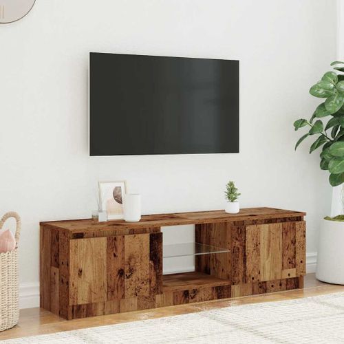 Meuble TV avec lumières LED vieux bois bois d'ingénierie - Photo n°3; ?>