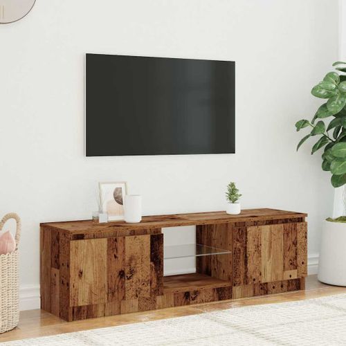 Meuble TV avec lumières LED vieux bois bois d'ingénierie - Photo n°3; ?>