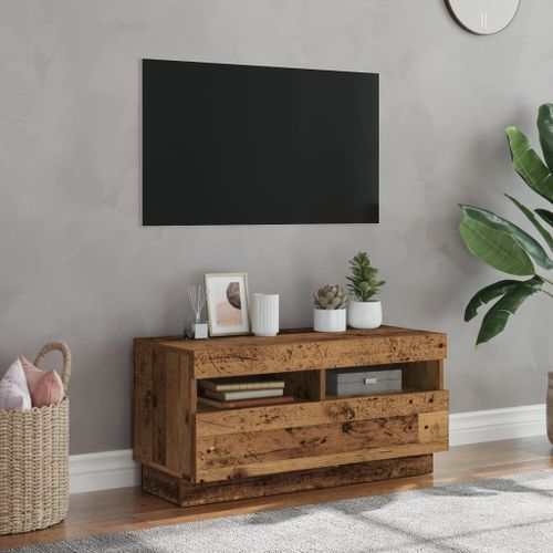 Meuble TV avec lumières LED vieux bois bois d'ingénierie - Photo n°3; ?>