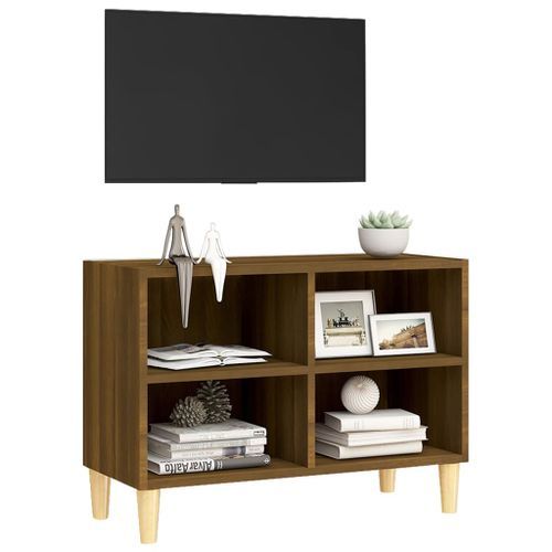 Meuble TV avec pieds en bois massif Chêne marron 69,5x30x50 cm - Photo n°3; ?>