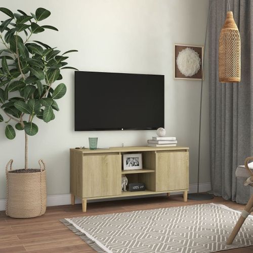 Meuble TV avec pieds en bois massif Chêne sonoma 103,5x35x50 cm - Photo n°2; ?>