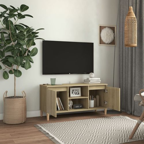 Meuble TV avec pieds en bois massif Chêne sonoma 103,5x35x50 cm - Photo n°3; ?>