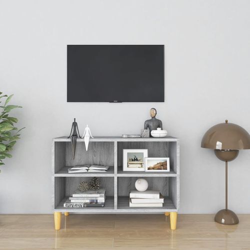 Meuble TV avec pieds en bois massif Sonoma gris 69,5x30x50 cm - Photo n°2; ?>