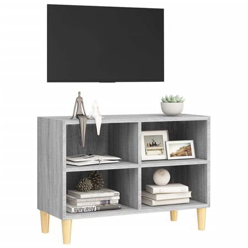 Meuble TV avec pieds en bois massif Sonoma gris 69,5x30x50 cm - Photo n°3; ?>