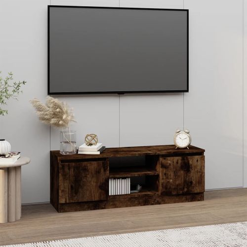 Meuble TV avec porte Chêne fumé 102x30x36 cm - Photo n°2; ?>