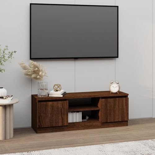 Meuble TV avec porte Chêne marron 102x30x36 cm - Photo n°2; ?>