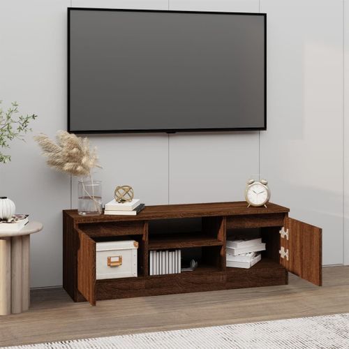 Meuble TV avec porte Chêne marron 102x30x36 cm - Photo n°3; ?>