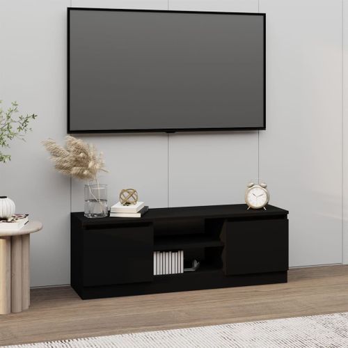 Meuble TV avec porte Noir 102x30x36 cm - Photo n°2; ?>