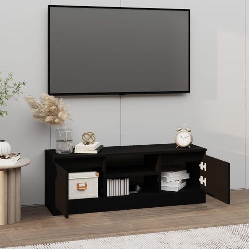 Meuble TV avec porte Noir 102x30x36 cm - Photo n°3; ?>