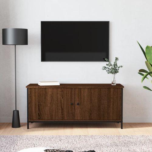 Meuble TV avec portes chêne marron 102x35x45 cm bois ingénierie - Photo n°2; ?>