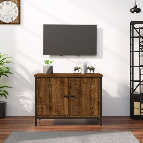 Meuble TV avec portes chêne marron 60x35x45cm bois d'ingénierie - Photo n°2; ?>